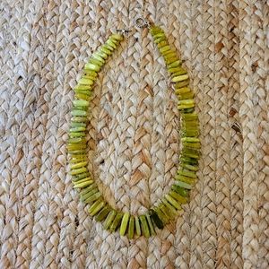 Green amber necklace, vintage, 21 inch